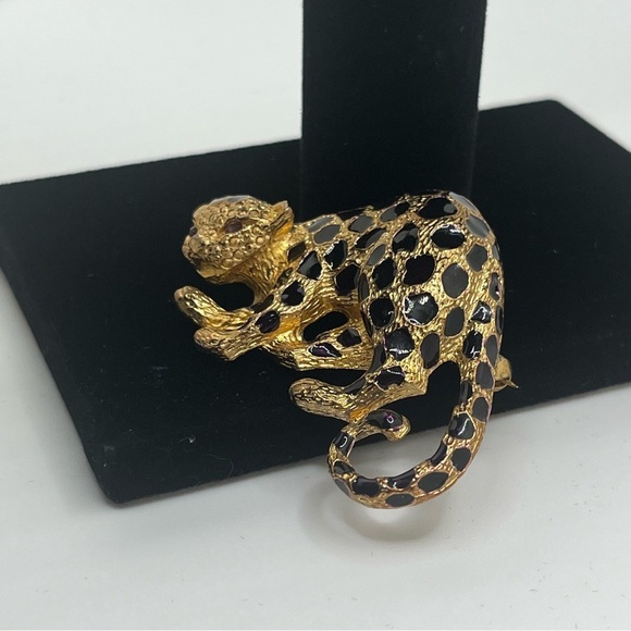 Vintage Park Lane Enamel Leopard Brooch/Pendant Rhinestone Eyes cheetah leopard - Picture 3 of 12